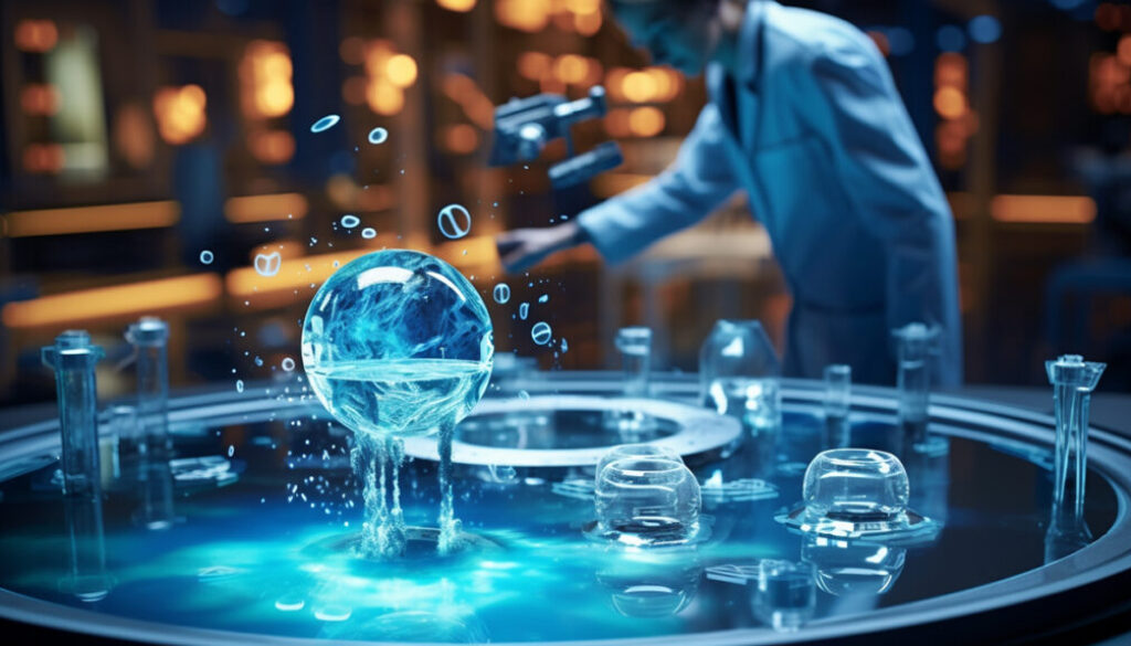 Scientist in lab with water