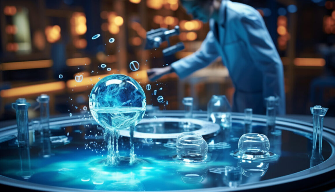 Scientist in lab with water