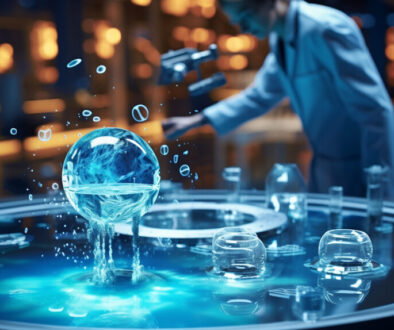 Scientist in lab with water