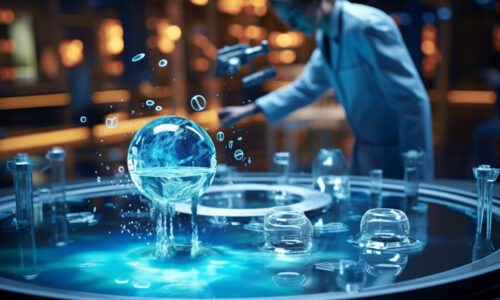 Scientist in lab with water
