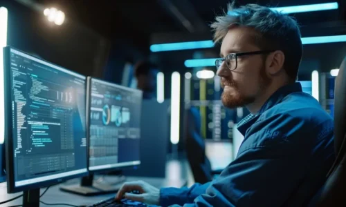 software developer on computer